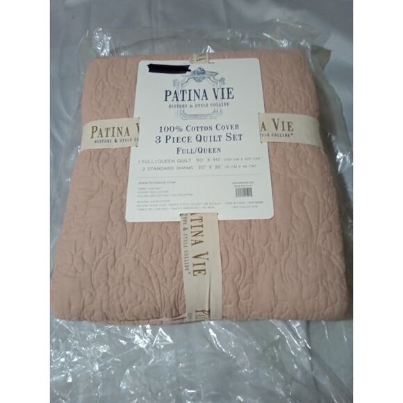 Patina Vie 100% Cotton 3 Piece Quilt Set Full / Queen 
Heirloom Rose Dust - Picture 10 of 10